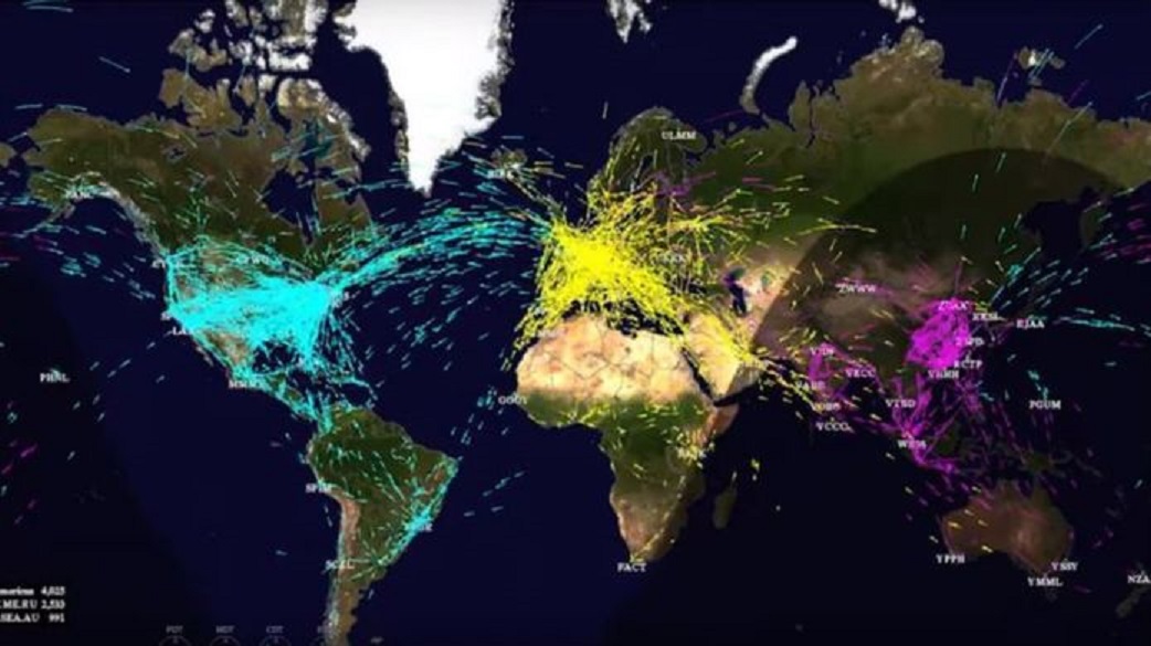19 03 20 OP Como un enjambre de mosquitos moviéndose de un lado a otro 6 Mapa mostrando la densidad del tráfico aéreo de Europa hacia América